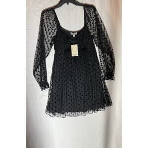 Allison + Kelly NWT XL Black chiffon over slip party mini dress 1/2 puff sleeves